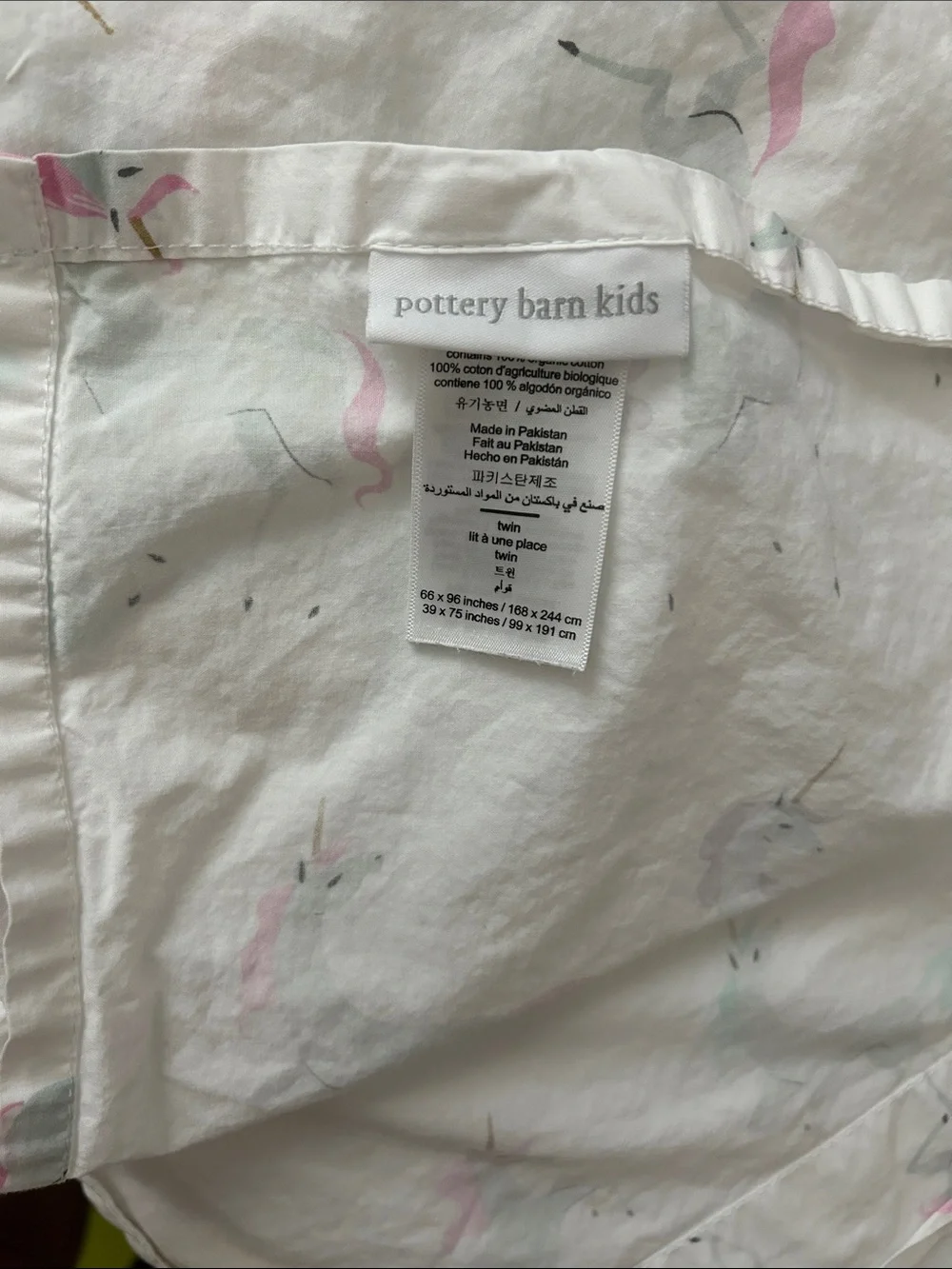 Pottery Barn Kids White Set of Sheets for Twin Bed with Pink & Teal Unicorns